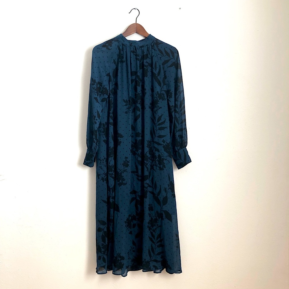 H&M Dark Blue Floral Midi Dress